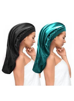 Buy 2pcs Long Satin Sleep Bonnet Extra Large Night Cap for Women in UAE