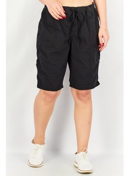 اشتري Women Solid Rolled Cuff Utility Shorts, Black في الامارات