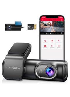 اشتري LINGDU LD01 4K Dash Cam Front and Rear with 64GB SD Card, Built-in 5GHz WiFi GPS, Front 4K/2.5K and Rear 1080P Dual Dash Camera for Cars, Loop Recording, 24 Hours Parking Mode, Voice Control, APP في السعودية