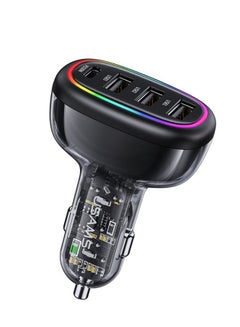 Buy Fast Car Charger PD 30W 48W 4-port 3 USB-A and 1 Type-C Transparent Car Charger with Colorful Lights For iPhone 14 Pro Max  13 12 Mini Pro Max Samsung Galaxy S23 S22 Ultra Plus etc in UAE