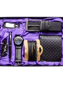 Buy Corporate Luxury 7 Leather Sets Watch Wallet Belt Bracelet Key Chain Ballpoint Pen Rosary Box For Present Business Men Gift Set in UAE