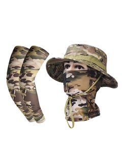 Buy UV protection sun hat summer outdoor fishing hat full face mask large brim breathable bucket hat camouflage sun hat (3 piece set) in Saudi Arabia