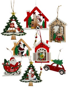 Buy 8 Pc Assorted Wooden Christmas Hanging Ornaments in UAE