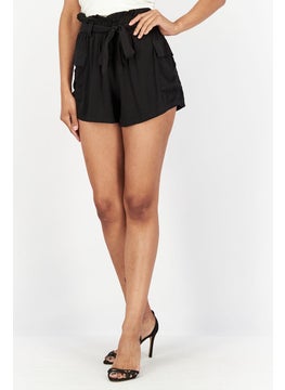 Buy Women Regular Fit Tie Waist Short, Black in Saudi Arabia