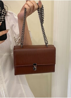 Buy Fashion Flap Ladies PU Leather Handbag for Women Striped Printed One Shoulder Cross-body Chain Bag for Commute Dating Travel Shopping Coffee 19 x 13 x 7.5 cm in Saudi Arabia