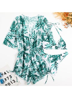 Buy 3 Piece Swimsuit Print Halter Strappy Swimsuit Bikini Green in UAE