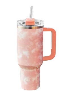Buy 40oz Tumbler With Handlec Travel Mug Straw Covers Cup with Lid Insulated Quencher Stainless Steel Pink in UAE