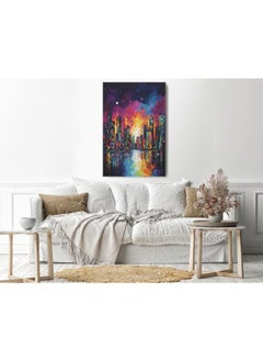 Buy Painting colorful city with moon on sky Printed canvas wall art in Egypt