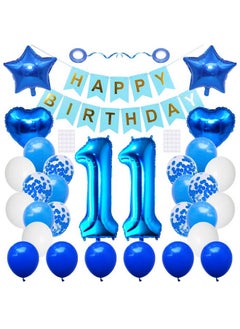 Buy 11 Birthday Party Supplies Blue Number 11 Foil Balloon Happy Birthday Banner Kit 11Th Birthday Decoration White Blue Latex Confetti Balloon Foil Star Balloon Great Gift For Girls Boys Birthday in UAE