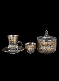 Buy 20-Piece Tea & Coffee Glass Set Clear/Gold, Serve for 6 in Saudi Arabia