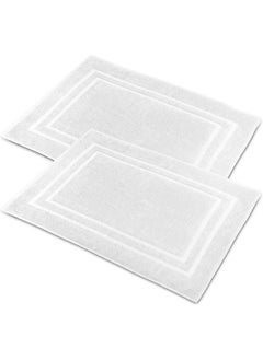 Buy Pack Of 2 1000 GSM Genuine Ring Spun Cotton Highly Absorbent Cotton Banded Washable Bathroom Floor Towel Bath Mat Set White 50x80cm in UAE