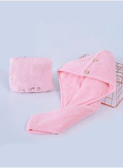 Buy Instant Hair Drying Towel Double Thickened Coral Fleece Fabric Pink in UAE