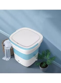 اشتري Inder Portable Folding Washing Machine, Ultrasonic Two-way Rotation High-Frequency Easy Carry Clothes Washing Machine for Apartment, Dorm, Camping, Travelling (Blue) في الامارات