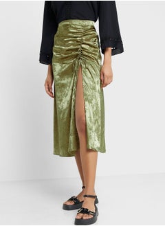 Buy Ruched Jacquard Skirt With Slit in Saudi Arabia