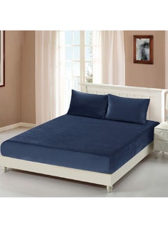 Buy 3-Piece Machine Washable Cotton King Fitted Bedsheet Set Blue 6 x 30 x 25 cm CN K3PCFTDS-BLUD in Saudi Arabia