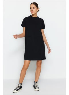 Buy Black Crepe Knitted Mini Smart Crepe Dress with Open Waist/Skater Pocket TWOSS23EL01802 in Egypt