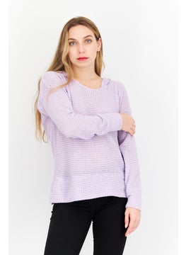 Buy Women Hooded Long Sleeves Knitted Sweatshirt, Lilac in UAE