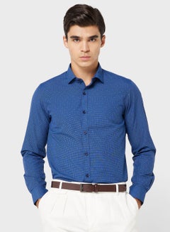 Buy Men Easy Care Teal Blue Checked Sustainable Formal Shirt in UAE