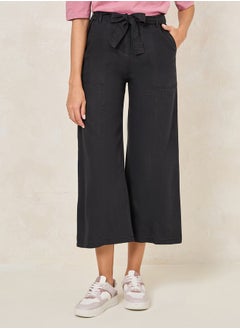 Buy Self Tie Belt Relaxed Fit Cropped Jeans in Saudi Arabia