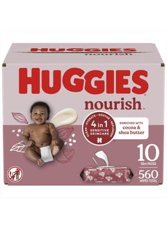 اشتري Huggies Nourish Scented Baby Wipes, 10 Push Button Packs (560 Wipes Total) في الامارات