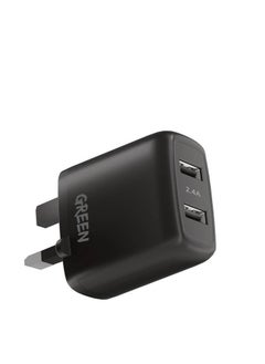 Buy Dual USB Port Wall Charger 12W UK Fast Charge Adapter Over-heat Protection UK 3pin Plug Fireproof Protection - Black in UAE