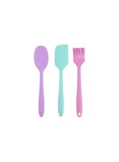Buy 3 Piece Heat Resistant and Non Stick  Kitchen Silicone Cooking Tools Spoon- Spatula -Brush Random Color Set in Egypt