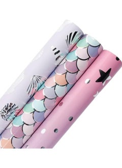 Buy Birthday Wrapping Paper Roll, 3 Rolls Gift Wrapping Paper Mini Roll - 17 inch X 120 inch Per roll, 3 Colorful Designs for Birthday, Bridal Baby Shower, Weddings, Graduations,All Occasion (Mermaid) in Saudi Arabia