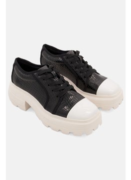 Buy Women Medium Texture Leather Lace Up Shoes, Black/White in UAE