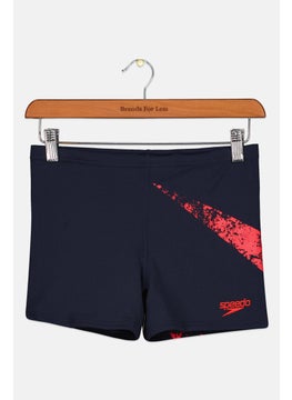 Buy Men Embroidered Logo Swim Trunks, Navy/Red in UAE