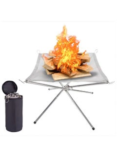 Buy Portable Foldable Outdoor Camping Fire Pit, 304 Stainless Steel Mesh Fireplace Picnic Campfire Fire Pit Wood Burning with Carry Bag for Patio, Camping Backyard (M(16.5 x 16.5 x 13.4″)) in UAE