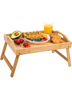 Buy Bamboo Bed Tray, Breakfast Tray with Folding Legs, Serving Tray with Carrying Handles, Portable Lap Tray, Lightweight Decorative Tray, Food Tray for Breakfast in Bed,Reading or Working in Saudi Arabia