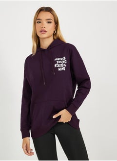 Buy Regular Fit Longline Slogan Print Hoodie in Saudi Arabia