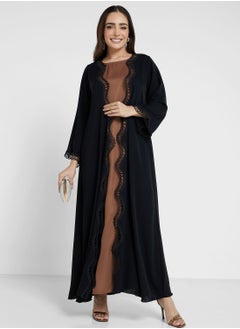 Buy Scallop Lace Trim Abaya With Inner & Sheila in UAE