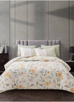 Buy Printed Comforter Set 4-Pcs Single Size All Season Decorated Reversible Single Bed Comforter Set Fits (140 X 200 Cm)With Super-Soft Down Alterntaive Filing,Eggshell in Saudi Arabia