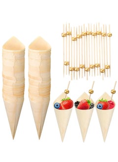 Buy 200 Pcs Disposable Wood Cones Pearl Cocktail Picks Fancy Bamboo Toothpicks for Appetizers Wooden Food Picks Ice Cream Cone Holder Cocktail Skewers for Drinks Wedding Birthday Party in Saudi Arabia