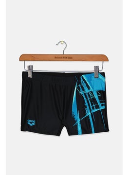 Buy Men Printed Drawstring Swimwear Trunks, Black and Turquoise Combo in Saudi Arabia