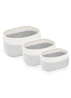 Buy Rope Woven Storage Baskets Set of 3 Small Rope Baskets for Shelves Bathroom Organizer Bins Grey/White in UAE