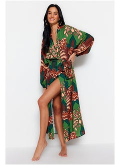 اشتري Tropical Patterned Belted Maxi Woven 100% Cotton Kimono&Kaftan TBESS23KM00057 في مصر