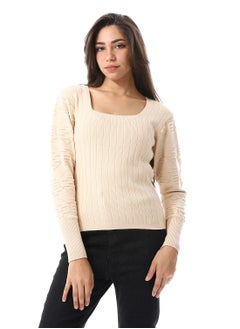 Buy Prominent Pattern Scoop Neck Top_Beige in Egypt