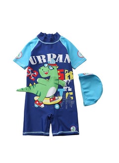 Buy Children's Little Dinosaur Swimsuit Long Sleeved One Piece Sun Proof Swimsuit With Hat For Height 70-120cm Boys in Saudi Arabia