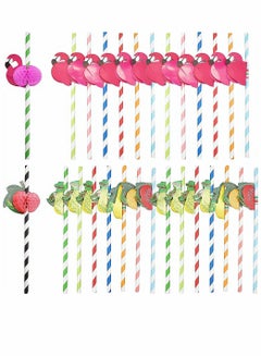 Buy Drink Straws,100Pcs Flamingo Paper Straws Tropical Fruit Drinking Decorative for Summer Pool Wedding Beach Baby Birthday Party Decoration Supplies, 2 Style, 50 Pcs Per Style in Saudi Arabia