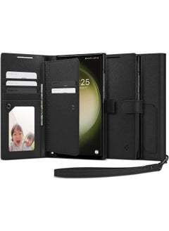 Buy Wallet S Plus for Samsung Galaxy S23 Ultra Case Cover Folio [7 Card Slots + Cash compartment] - Black in UAE