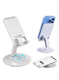 Buy Portable Foldable Phone Stand, 360 Degree Rotation, Height Adjustable, Cell Phone Holder - White in UAE