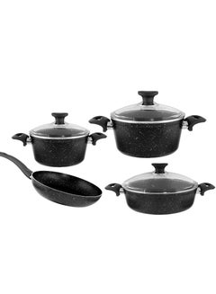 Buy Quantum Series 7 Pcs Granite Cookware Set Black Color Set Include Deep Pot 20 Cm Deep Pot 24 Cm Deep Pot 26 Cm Low Pot 26 Cm FryPan in UAE