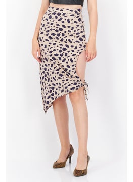 Buy Women Draped High Slit Midi Skirt, Beige/Navy in UAE