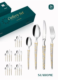 Buy 24-Piece Stainless Steel Cutlery Set with Laser Engraving For Kitchen in UAE