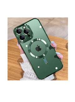 Buy Electroplated Case for iPhone 15 Pro 6.1-Inch, Camera Lens Full Protection, Compatible with MagSafe Wireless Charging, Shockproof Soft TPU Phone Cover - Green in Egypt