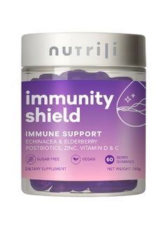 اشتري Immunity Shield Sugar Free Probiotics Gummies (150g) | Immune Support | Zinc, Vitamin D, Vitamin C, Postbiotics, Elderberry, Echinacea, and Rhodiola - 60 Gummies في السعودية