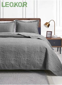 Buy Bedding 3 Piece Set, Solid Color Printing Summer Lightweight Microfiber Cool Quilt, Easy to Clean (Grey Comforter 220*240cm*1, Pillowcase 50*70cm*2) in Saudi Arabia