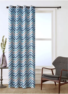 اشتري 1-Piece Corrugated Printed Craft Blackout Curtain Grey/Blue 140 x 240centimeter في الامارات